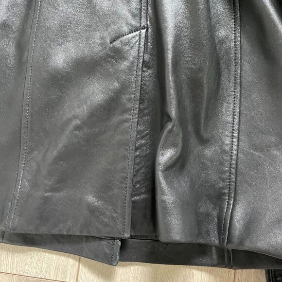 Calvin Klein Genuine Leather Trench Coat Women Small Black Classic Elegant Retro - Picture 10 of 15